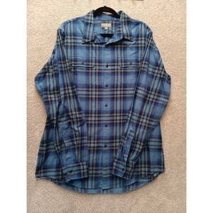 L.L. Bean Signature Slim Fit Plaid Flannel Shirt Men L T Tall Blue Cotton